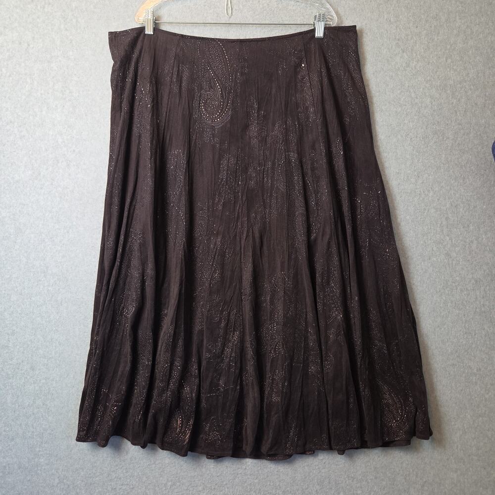 Chico's Brown Faux Suede Textured Paisley Flared Maxi Skirt Women's 3 US XL
